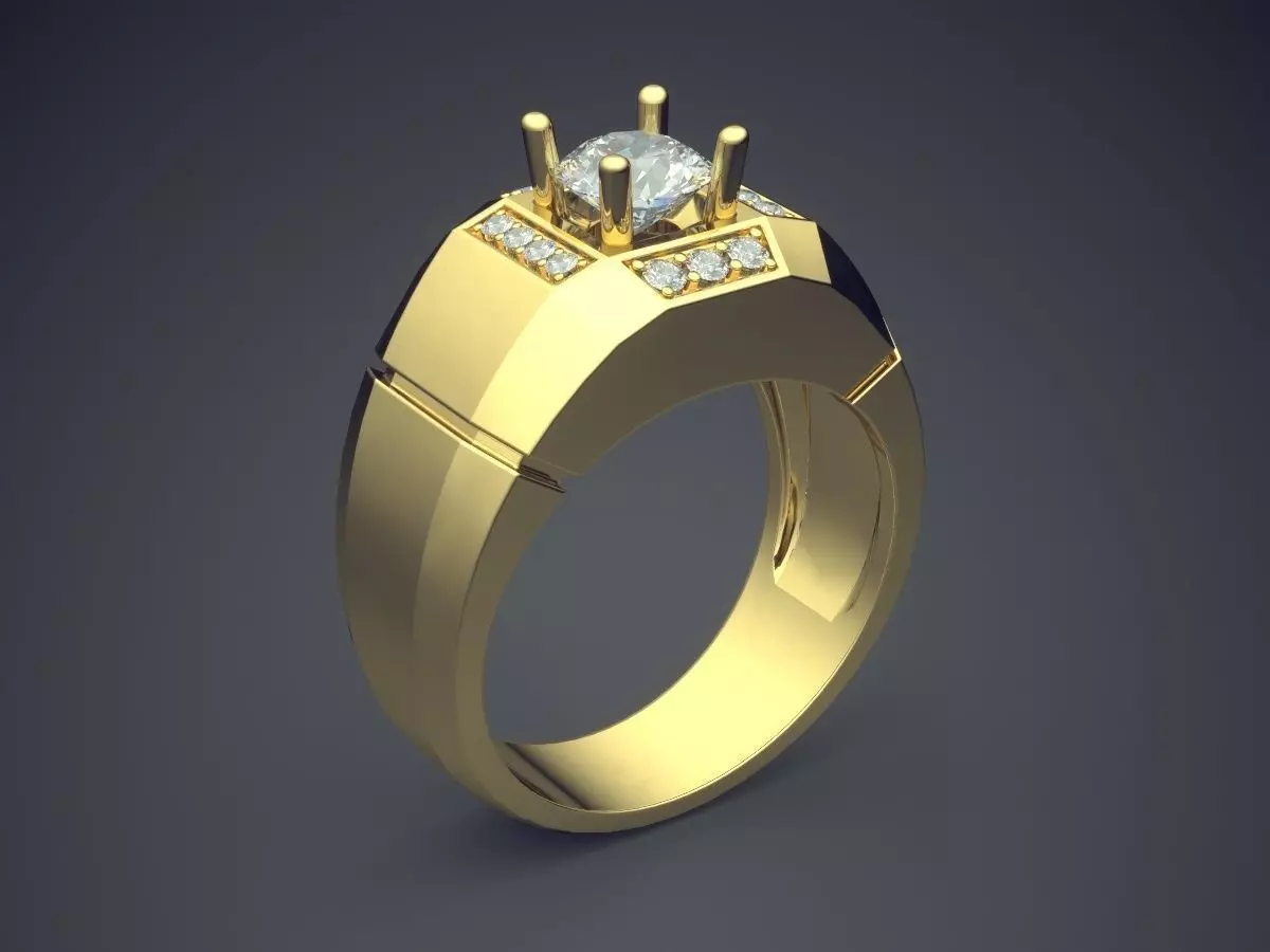 Thick Ring With Small Diamond CAD 3743 3D print model_0