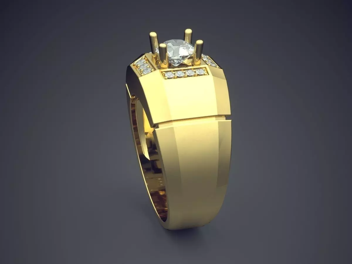 Thick Ring With Small Diamond CAD 3743 3D print model_3