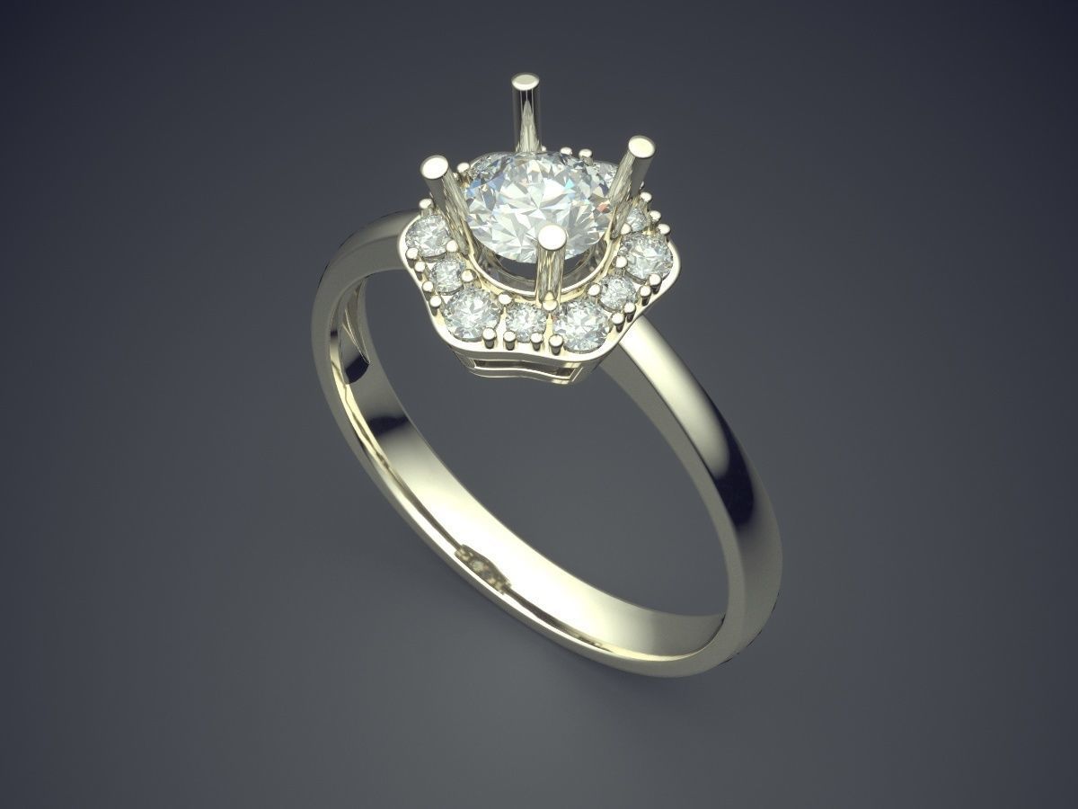 Engagement Ring With Double Layered Diamond CAD 3740 3D print model_1
