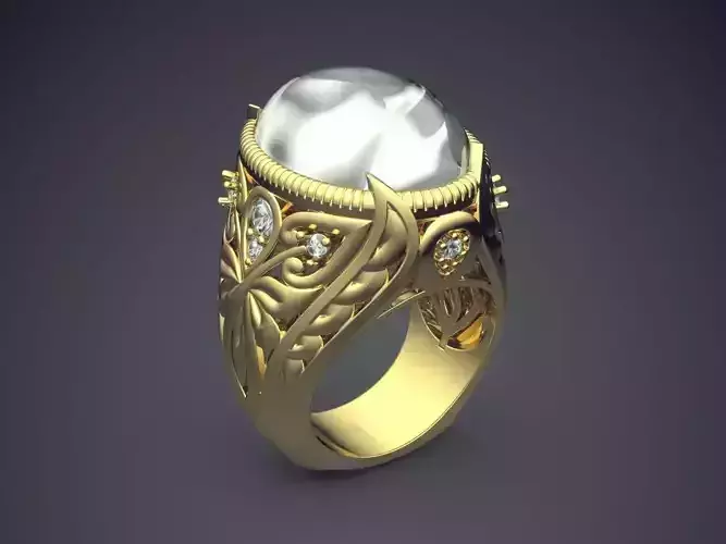 Ring With Sophisticated Ornaments And Huge Diamond CAD 3734 3D print model
