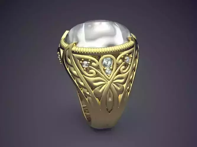 Ring With Sophisticated Ornaments And Huge Diamond CAD 3734