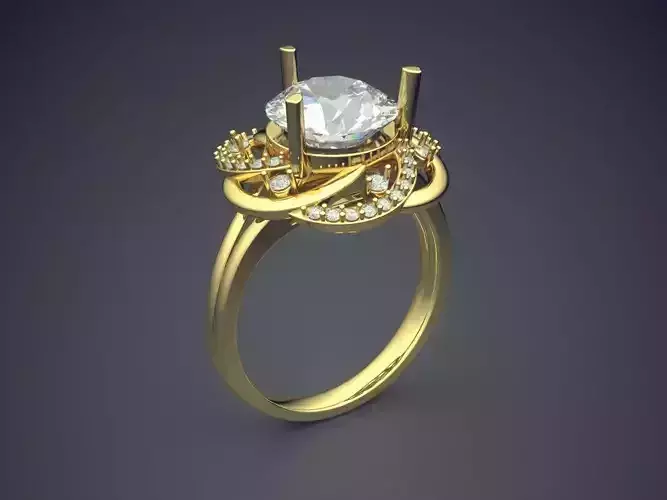 Ring With Complex Ornament And Huge Diamond CAD 3732