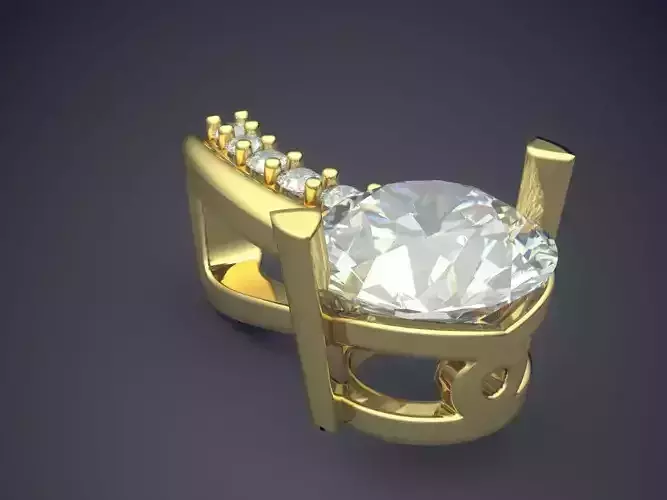 Pendant With Big Diamond And Smallers On The Side CAD 3729