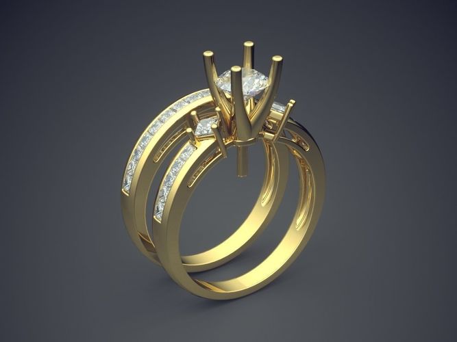 Two Ring Combo With Diamonds On The Side CAD 3728 3D print model