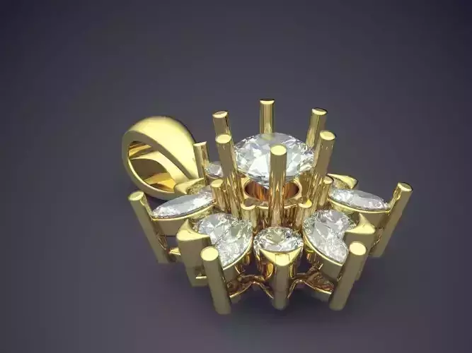 Flower Shaped Pendant With Diamonds CAD 3720 3D print model