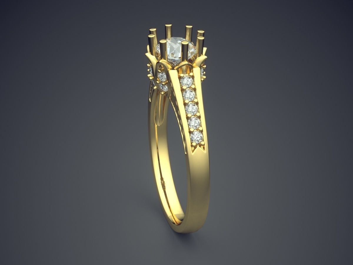 Engagement Ring With Little Columns And Diamond CAD 3717 3D print model_3