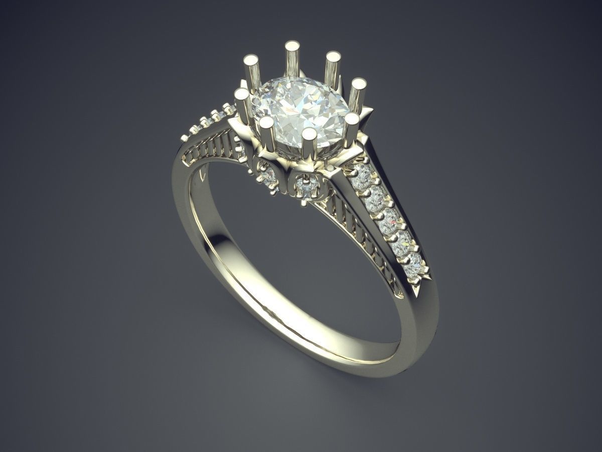 Engagement Ring With Little Columns And Diamond CAD 3717 3D print model_1