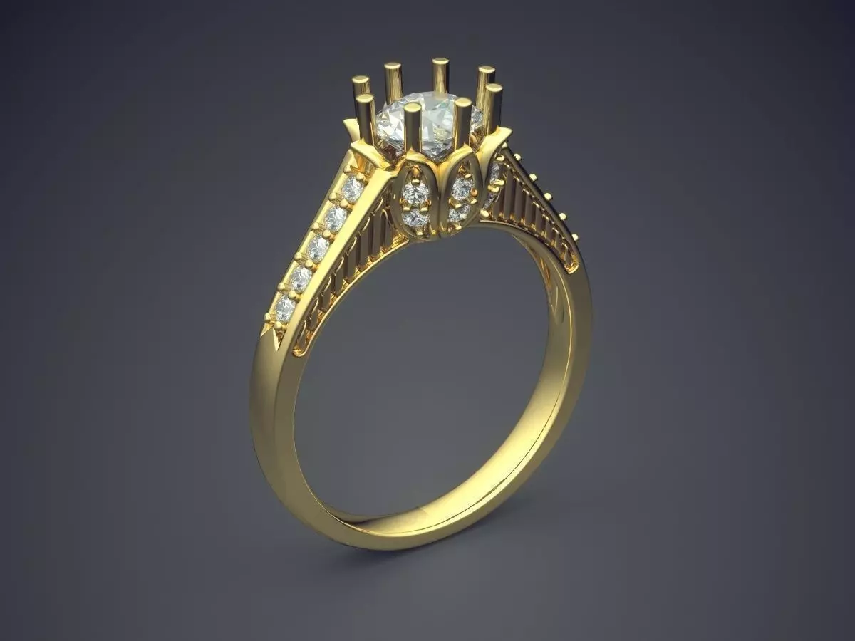 Engagement Ring With Little Columns And Diamond CAD 3717 3D print model_0