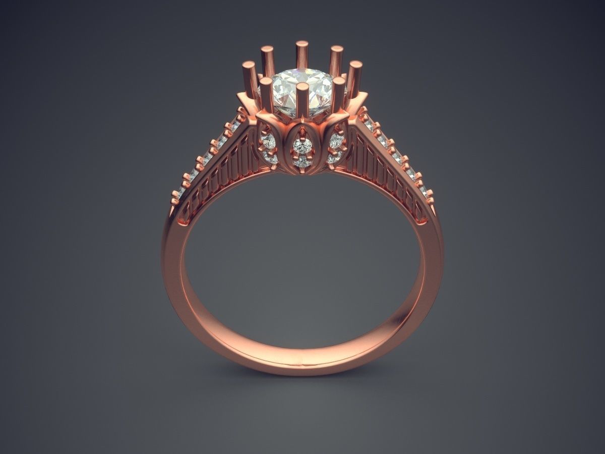 Engagement Ring With Little Columns And Diamond CAD 3717 3D print model_2