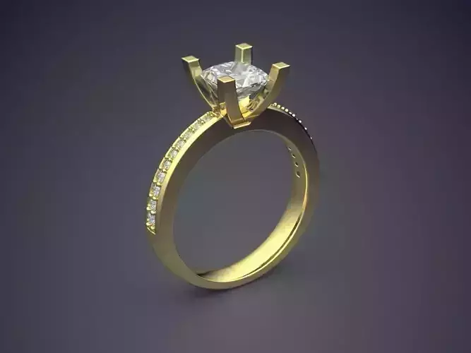 Simple Engagement Ring With Diamond And Columns CAD 3707 3D print model