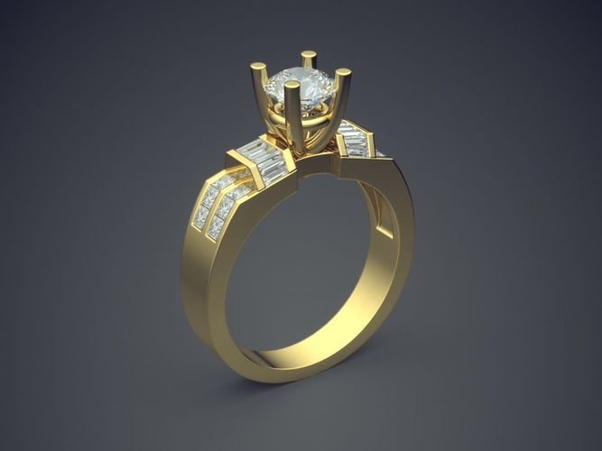 Ring With Diamonds On Top And On The Sides CAD 3696 3D print model