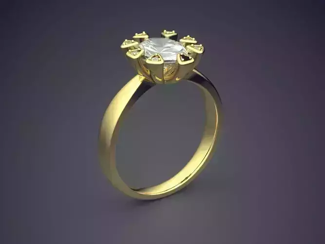 Ring With Diamond Surrounded With Columns CAD 3692 3D print model