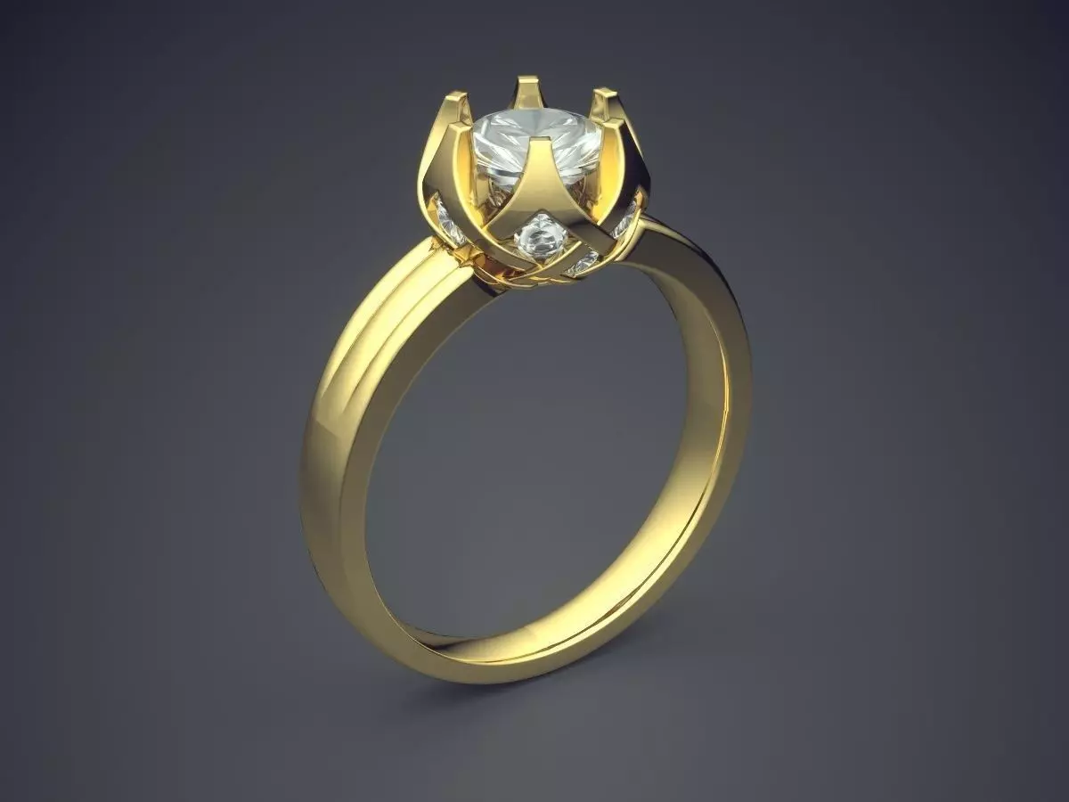 Engagement Ring With Crown Ornament And Diamond CAD 3689 3D print model