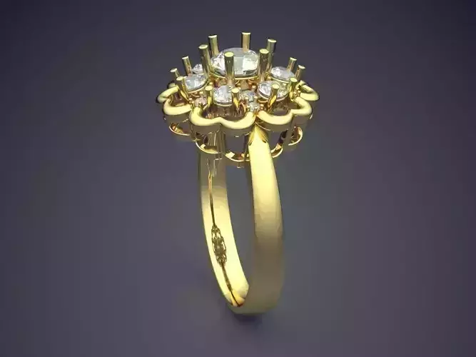Ring With Flower Shaped Ornament Filled With Diamonds CAD 3687