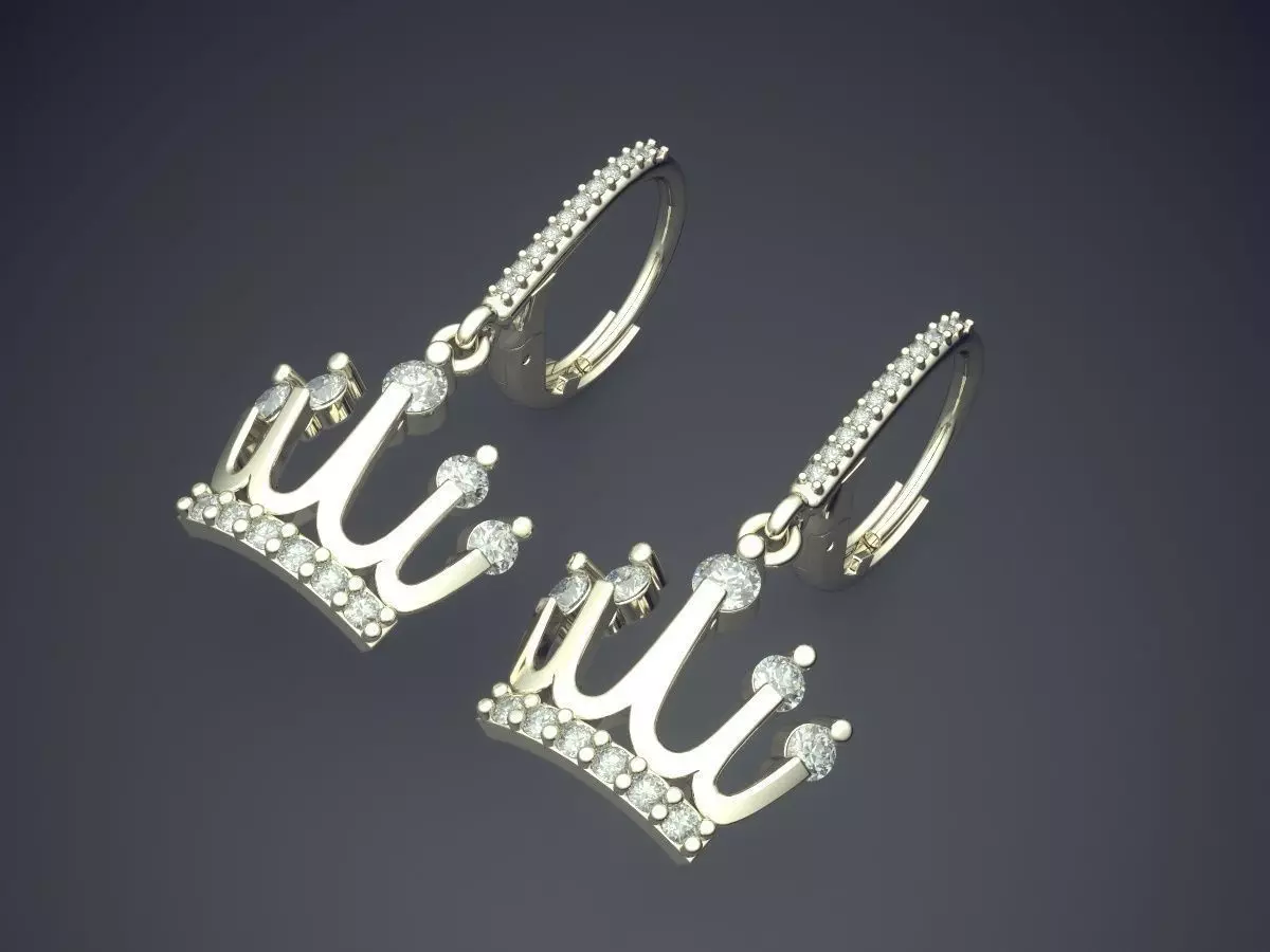 Earrings With Hanging Crowns CAD 3668 3D print model_1
