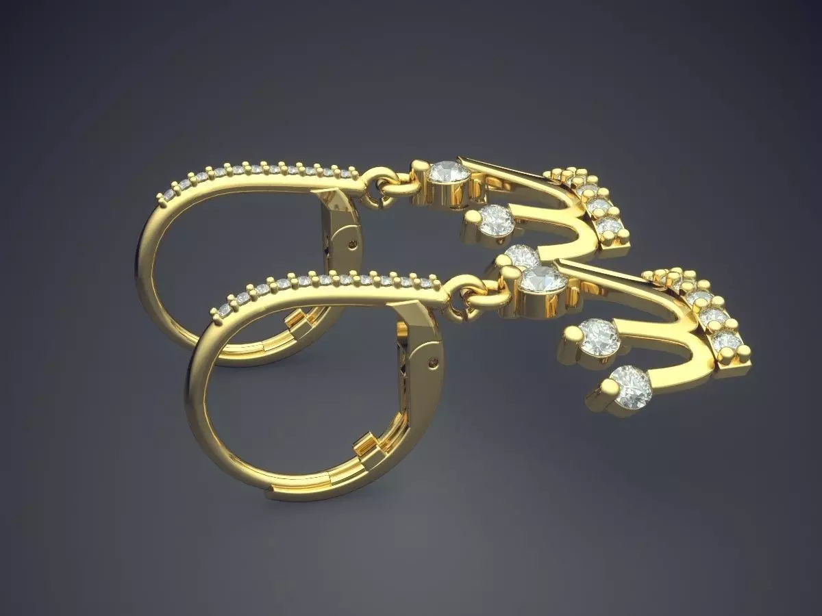 Earrings With Hanging Crowns CAD 3668 3D print model_3