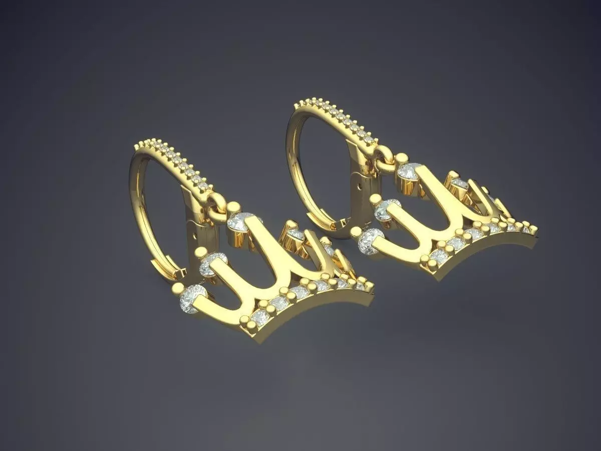 Earrings With Hanging Crowns CAD 3668 3D print model_0
