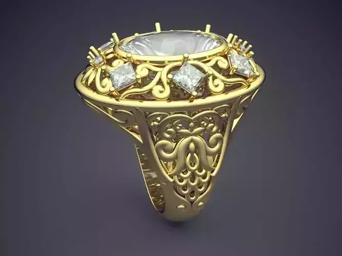 Ring With Huge Oval Ornament And Diamond CAD 3659