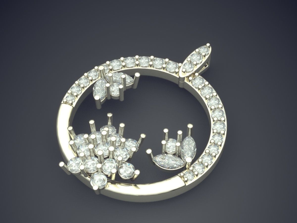 Circle Hollow Pendant With Diamonds CAD 3631 3D print model_1