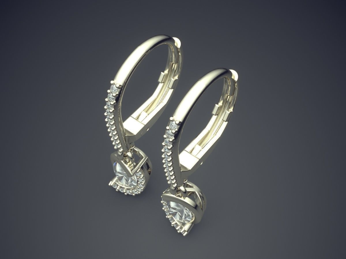 Earrings With Triangle Diamonds CAD 3624 3D print model_1
