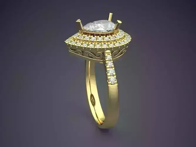 Ring With Huge Drop Shaped Ornament And Diamond CAD 3621