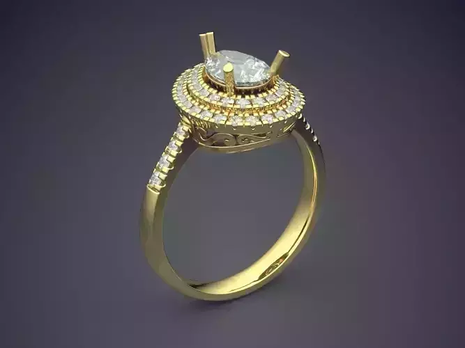 Ring With Huge Drop Shaped Ornament And Diamond CAD 3621 3D print model