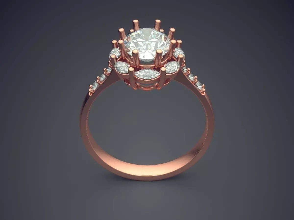 Ring With Big Oval Diamond And Smaller Ones CAD 3617 3D print model_2