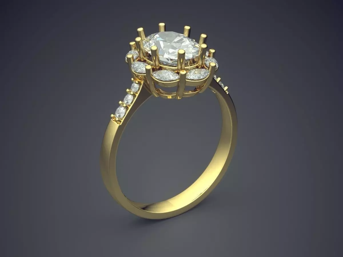 Ring With Big Oval Diamond And Smaller Ones CAD 3617 3D print model_0