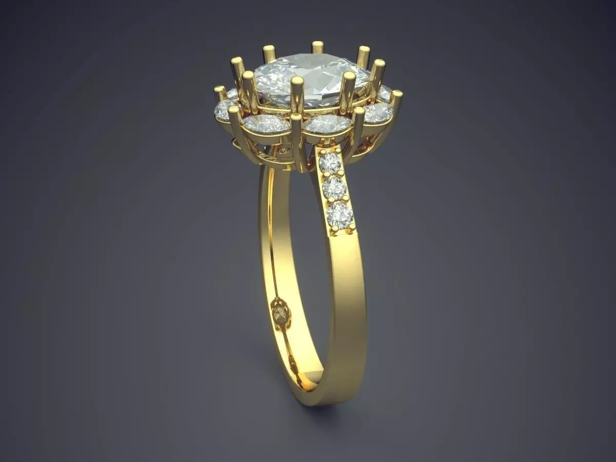 Ring With Big Oval Diamond And Smaller Ones CAD 3617 3D print model_3