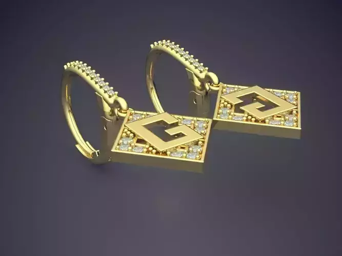 Simple Earrings With Squares CAD 3609 3D print model