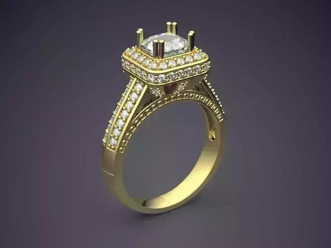 Very Luxurious Ring With Square Diamond CAD 3610 3D print model