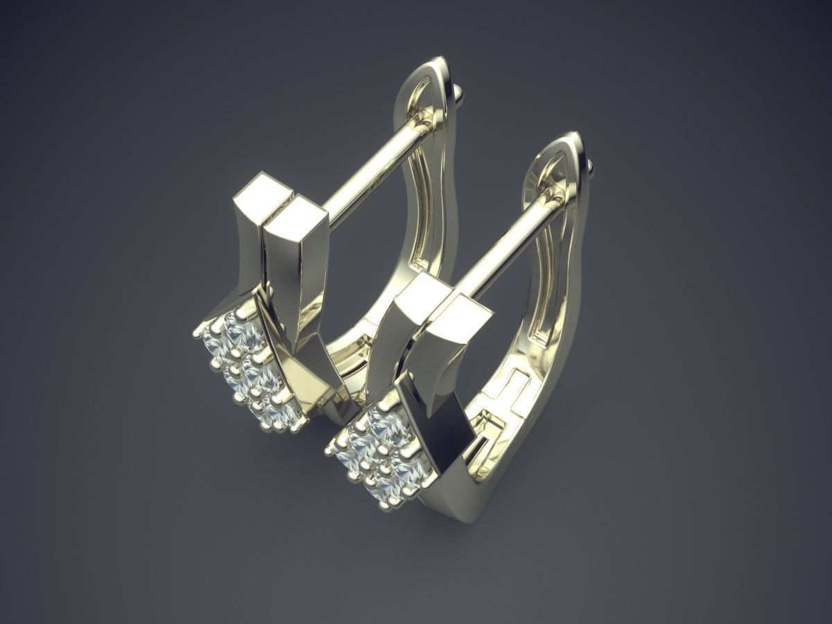 Earrings With Square Diamonds CAD 3582 3D print model_1