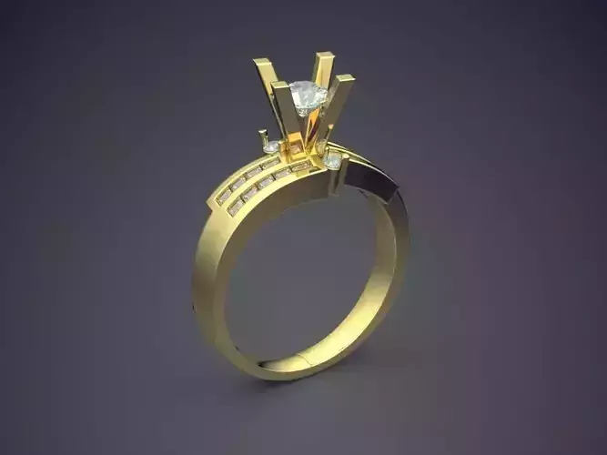 Engagement Ring With Columns And Diamond CAD 3574