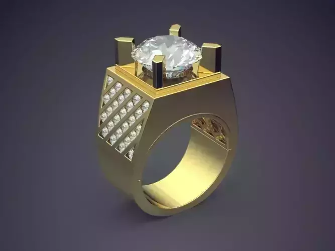 Thick Ring With Circle Diamond CAD 3561 3D print model