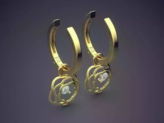 Hanging Earrings With Flower Shaped Ornament CAD 3551
