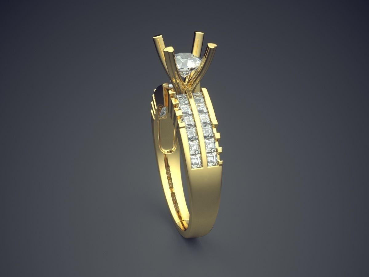 Engagement Ring With Columns And Diamond Inside CAD 3545 3D print model_3