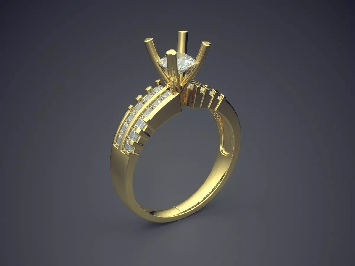 Engagement Ring With Columns And Diamond Inside CAD 3545 3D print model_0