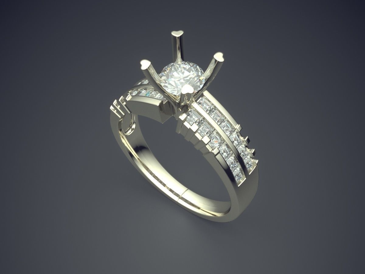 Engagement Ring With Columns And Diamond Inside CAD 3545 3D print model_1