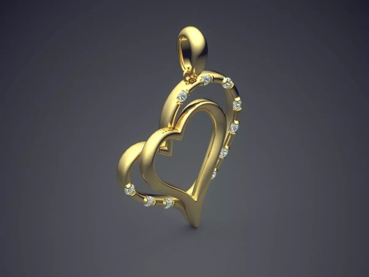 Heart Shape Pendant With Diamonds CAD-3540 3D print model_0