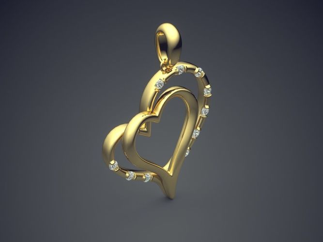 Heart Shape Pendant With Diamonds CAD-3540 3D print model
