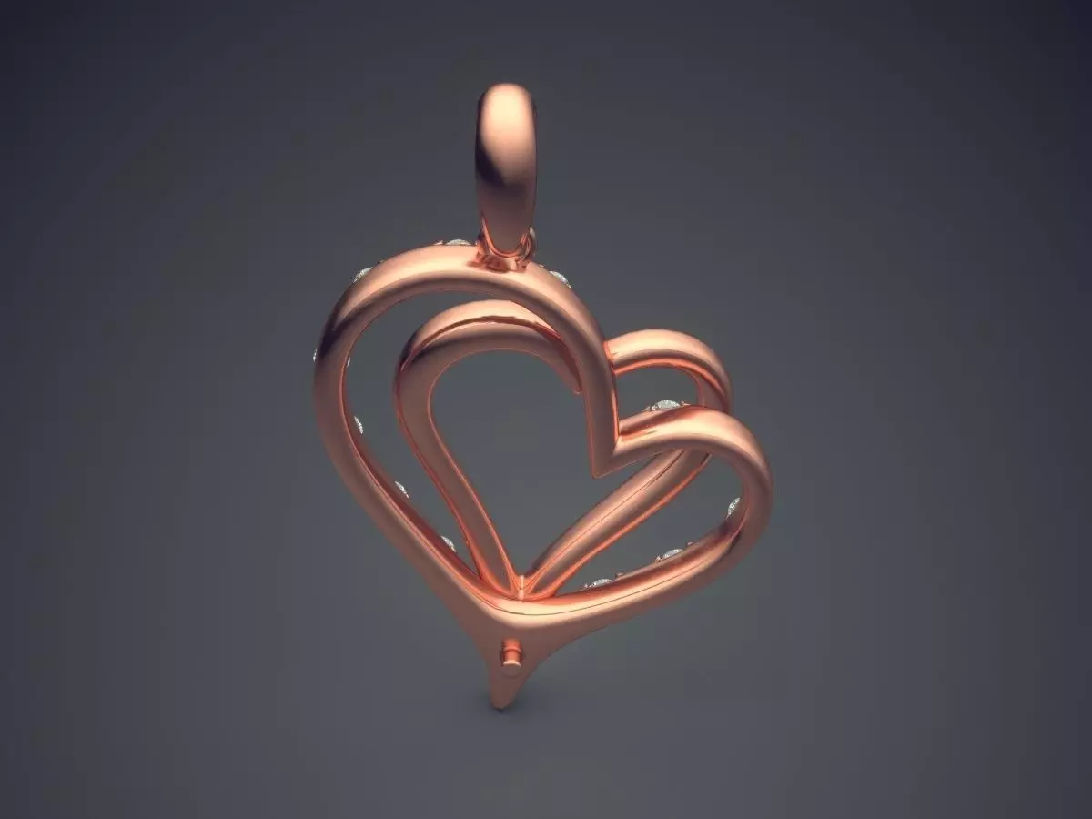 Heart Shape Pendant With Diamonds CAD-3540 3D print model_2