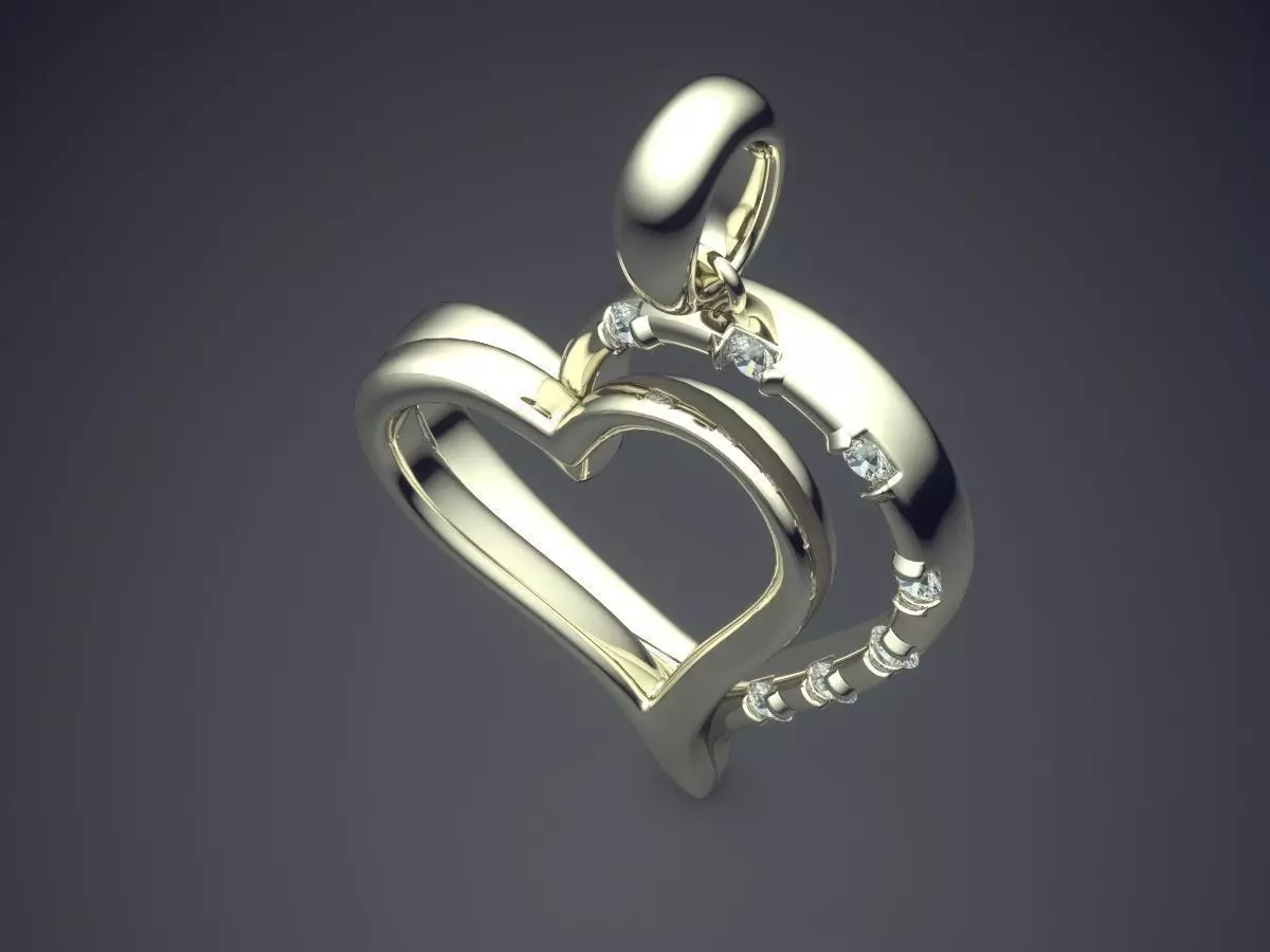 Heart Shape Pendant With Diamonds CAD-3540 3D print model_1