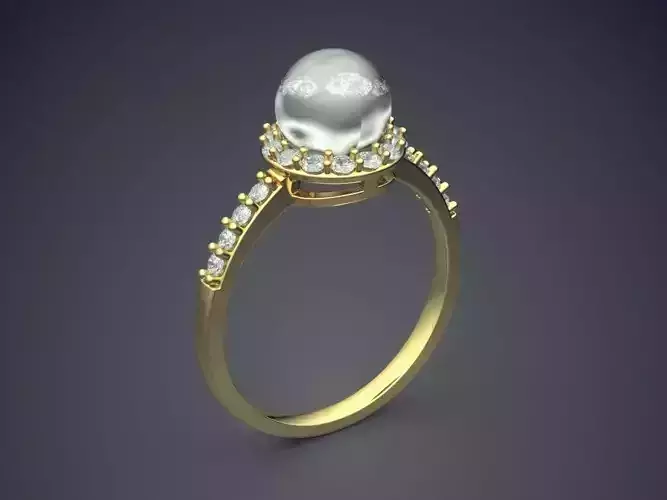 Engagement Ring With Pearl And Diamonds CAD-3534