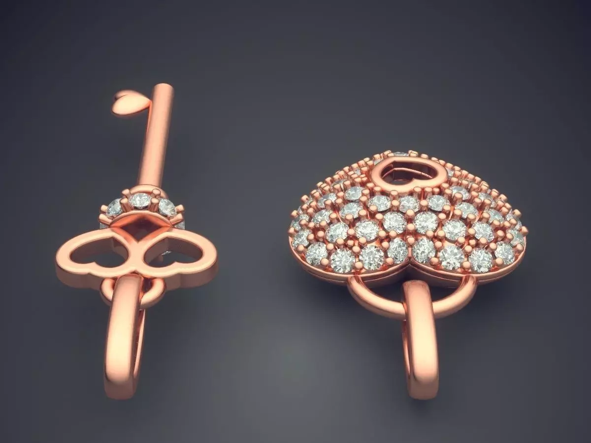 Heart And Key Shape Pendants With Diamonds CAD-3525 3D print model_2