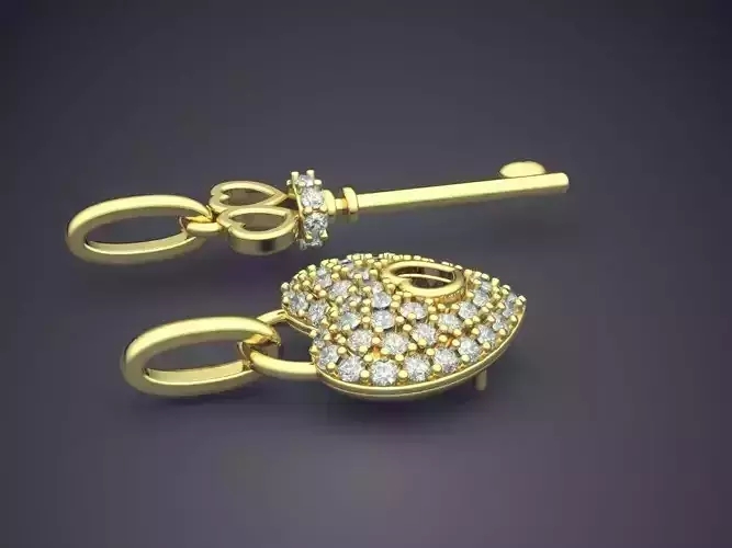 Heart And Key Shape Pendants With Diamonds CAD-3525