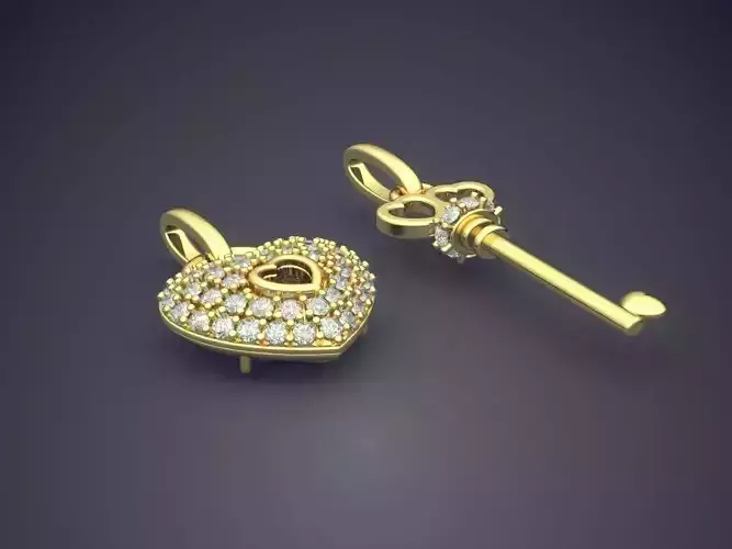 Heart And Key Shape Pendants With Diamonds CAD-3525