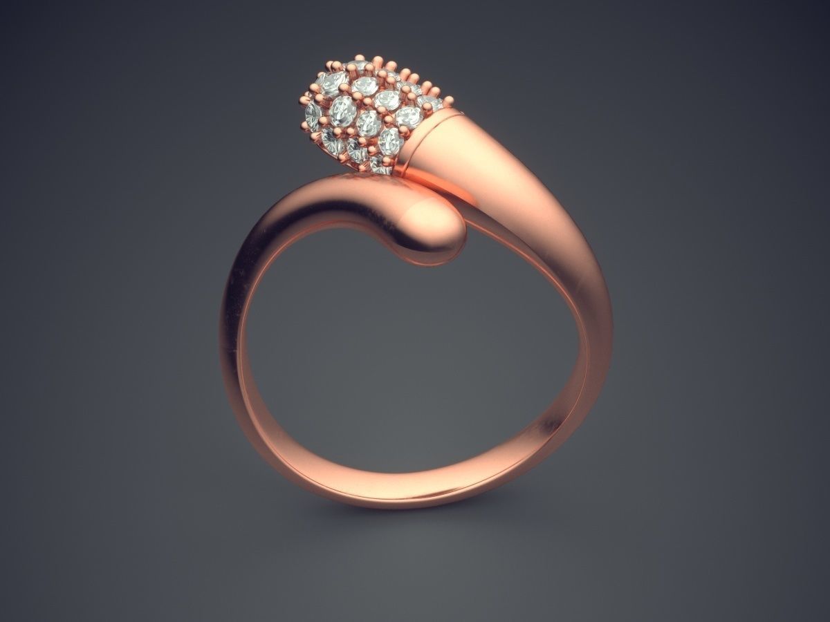 Curved Ring With Diamonds CAD-3517 3D print model_2