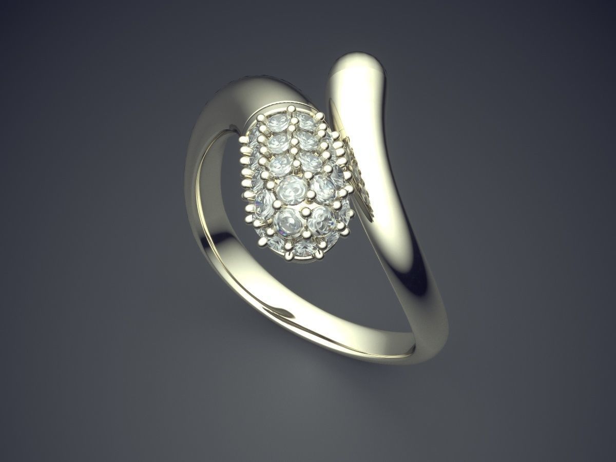 Curved Ring With Diamonds CAD-3517 3D print model_1