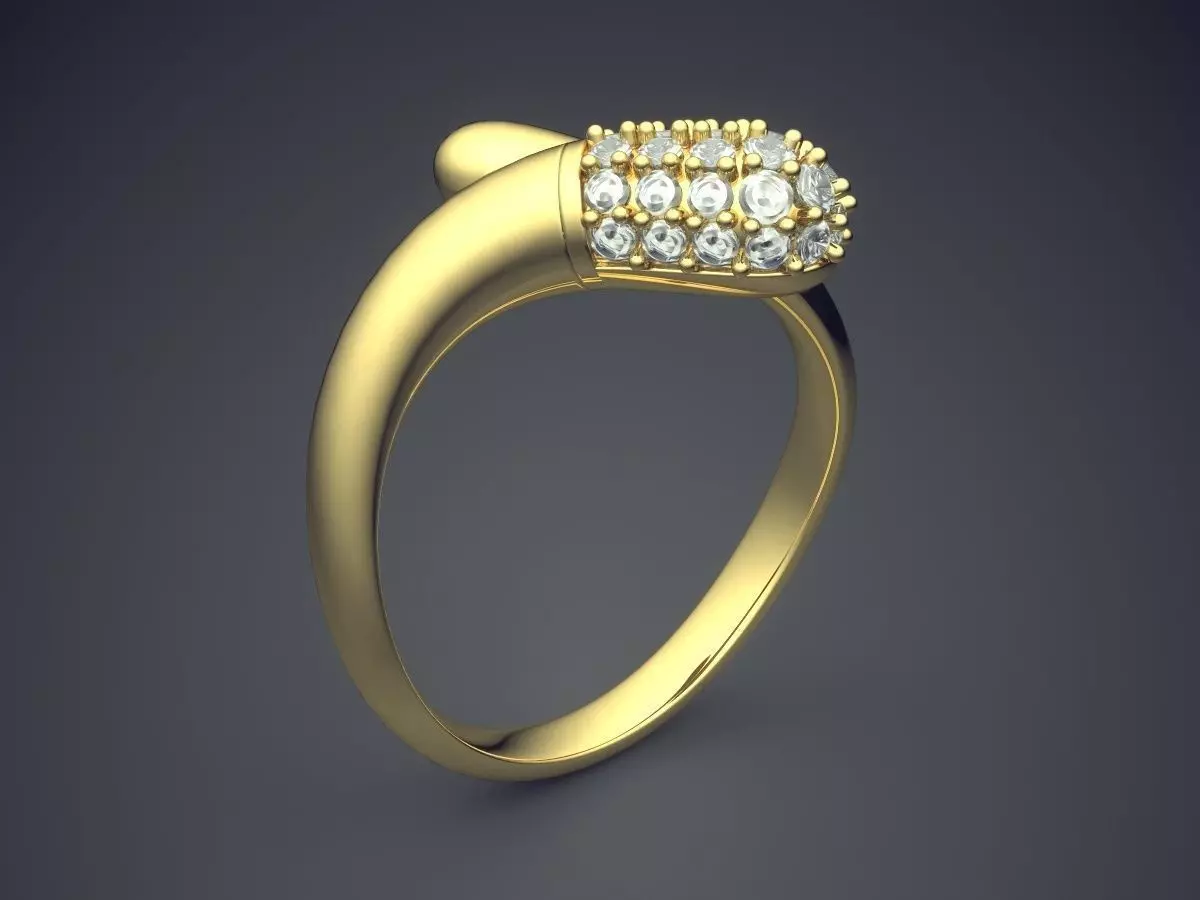 Curved Ring With Diamonds CAD-3517 3D print model_0