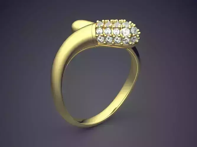 Curved Ring With Diamonds CAD-3517